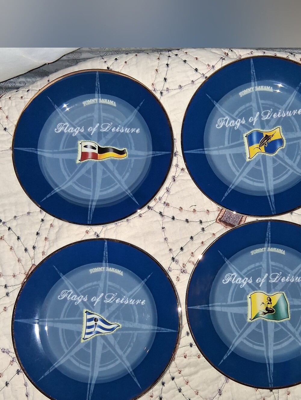 Tommy Bahama Navy Blue Flags of Leisure Decorative Dinner Plates - Set of 4